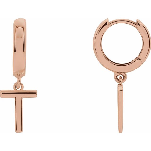 14K Gold Initial Dangle Hinged Huggie Earrings- Sparkle & Jade-SparkleAndJade.com 