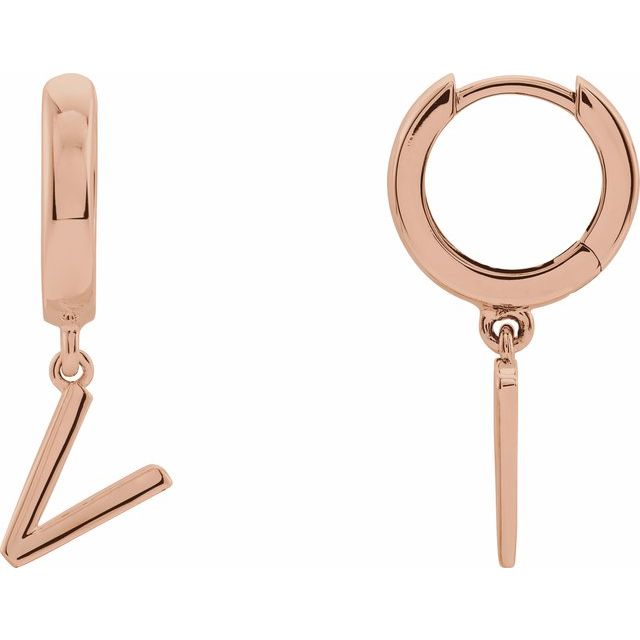 14K Gold Initial Dangle Hinged Huggie Earrings- Sparkle & Jade-SparkleAndJade.com 