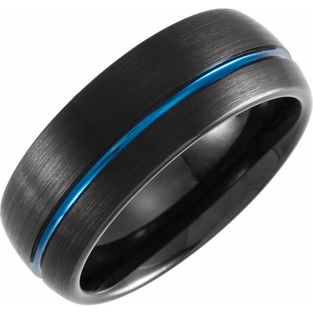 Black & Blue PVD Tungsten 8 mm Grooved Band- Sparkle & Jade-SparkleAndJade.com 