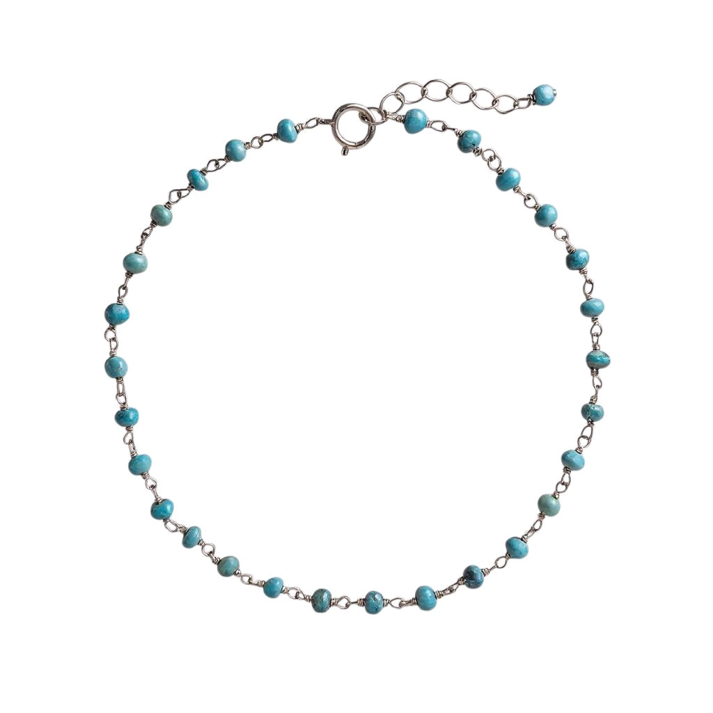 Sterling Silver Turquoise Bead Anklet- Sparkle & Jade-SparkleAndJade.com 