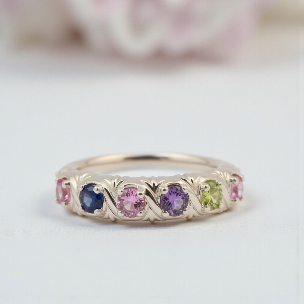 Round Mother's Family Birthstone Ring- Sparkle & Jade-SparkleAndJade.com 