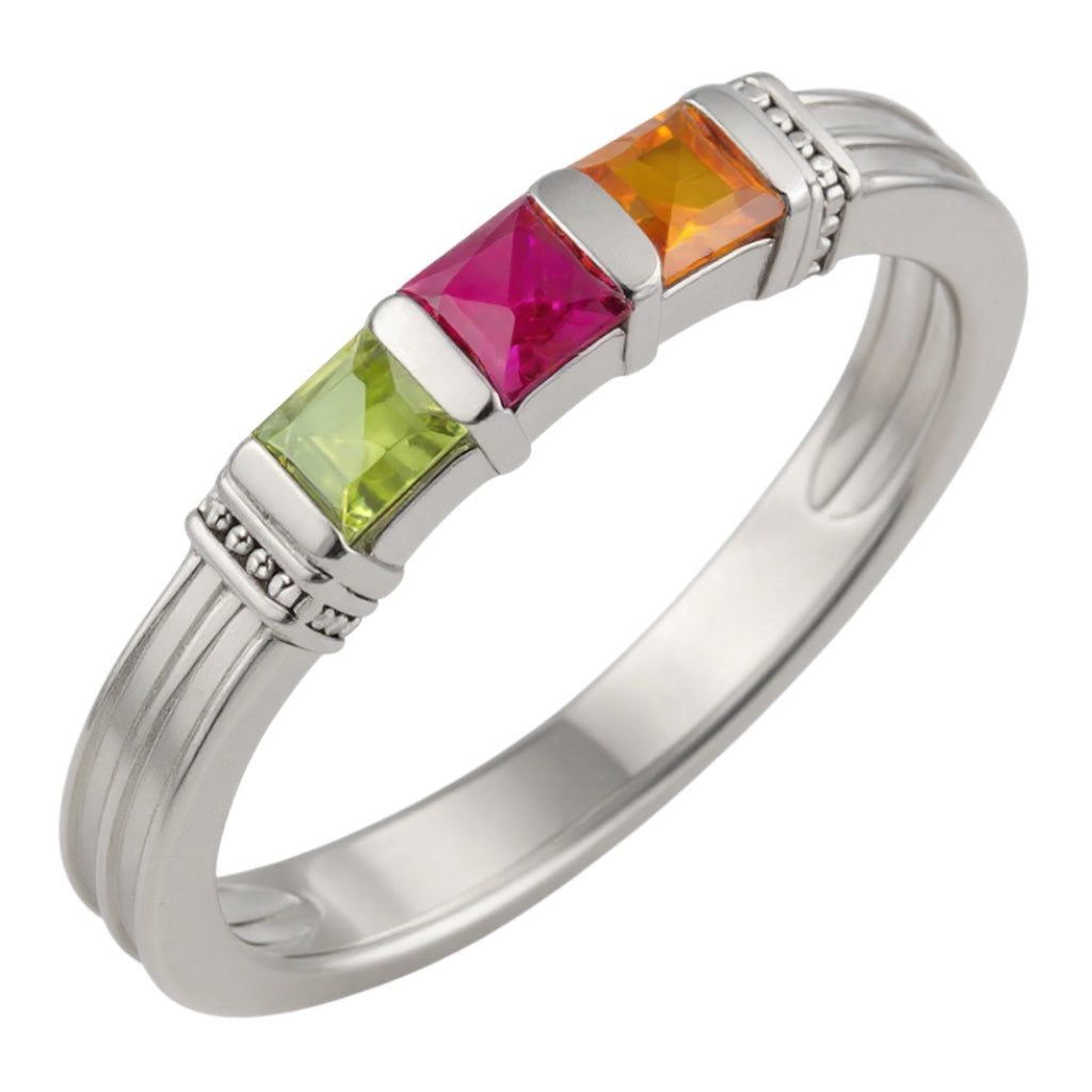 Square Channel Set Intricate Side Family Birthstone Ring- Sparkle & Jade-SparkleAndJade.com 