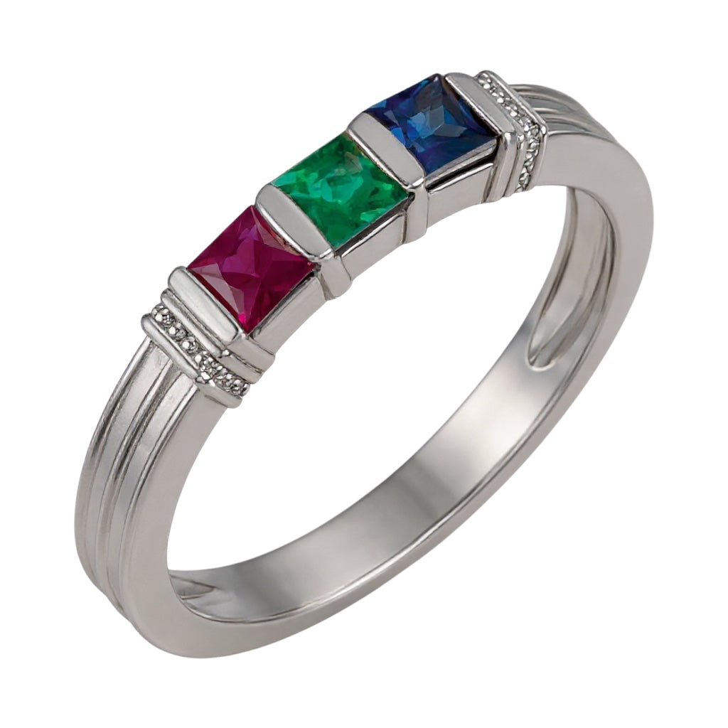 Square Channel Set Intricate Side Family Birthstone Ring- Sparkle & Jade-SparkleAndJade.com 