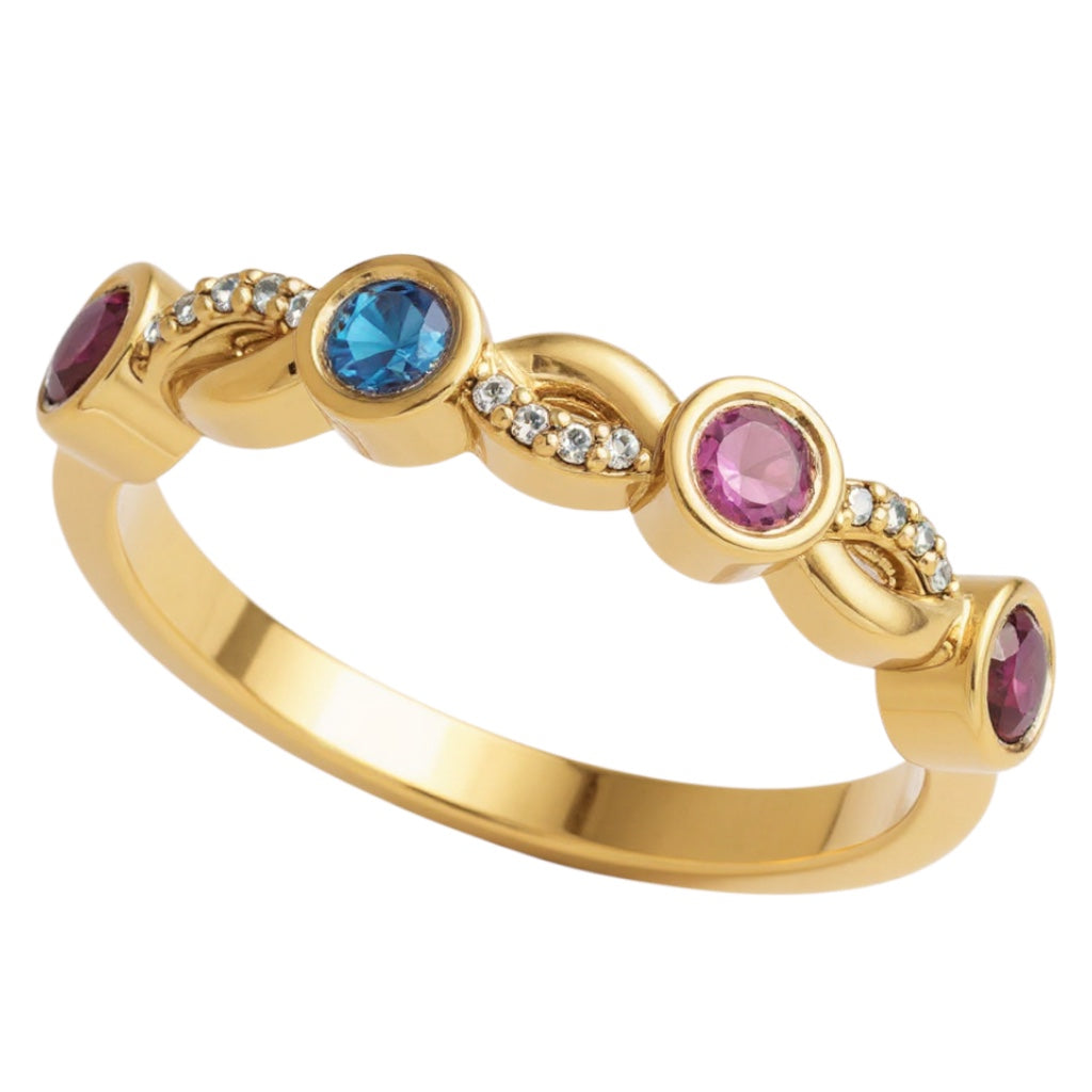 Round Bezel Set Diamond Accented Infinity Mother's Family Birthstone Ring- Sparkle & Jade-SparkleAndJade.com 