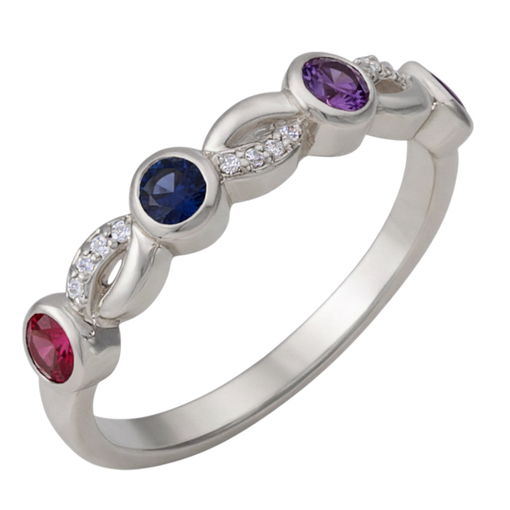 Round Bezel Set Diamond Accented Infinity Mother's Family Birthstone Ring- Sparkle & Jade-SparkleAndJade.com 