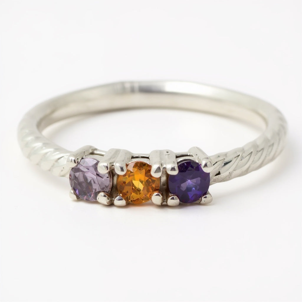 Twisted Band Round Mother's Family Birthstone Ring- Sparkle & Jade-SparkleAndJade.com 