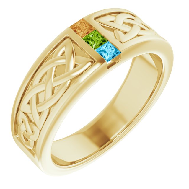 Men's Family Birthstone 3 Stone Channel Set Celtic Design Ring- Sparkle & Jade-SparkleAndJade.com 