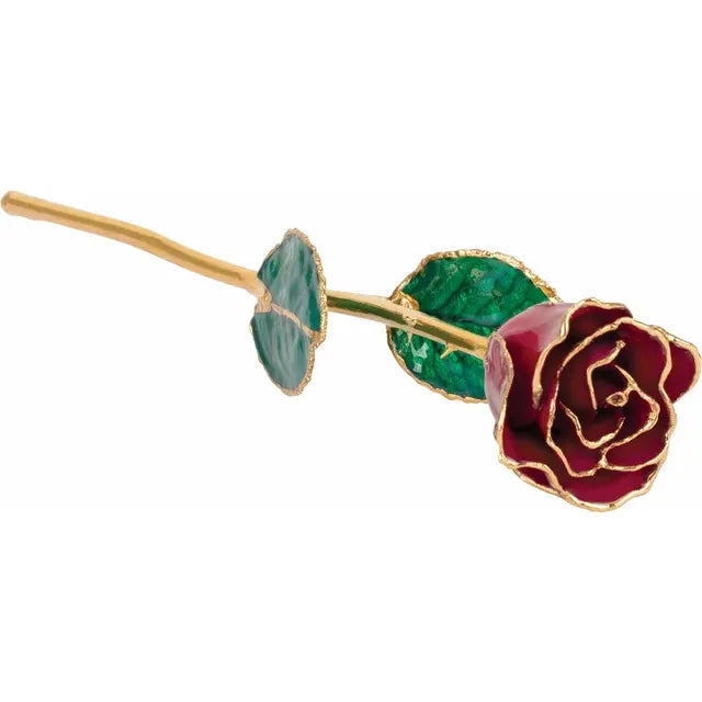 January Garnet Lacquered Birthstone Colored Rose with Gold Trim- Sparkle & Jade-SparkleAndJade.com 