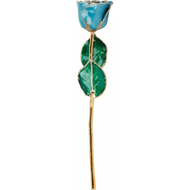 March Aquamarine Colored Lacquered Birthstone Rose with Gold Trim- Sparkle & Jade-SparkleAndJade.com 
