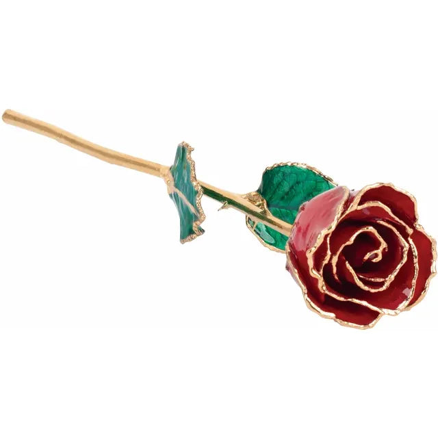 July Ruby Colored Lacquered Birthstone Rose with Gold Trim- Sparkle & Jade-SparkleAndJade.com 