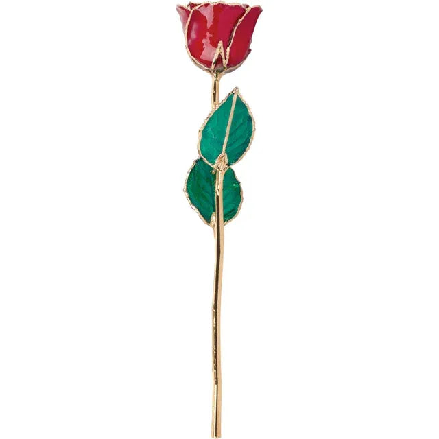 July Ruby Colored Lacquered Birthstone Rose with Gold Trim- Sparkle & Jade-SparkleAndJade.com 