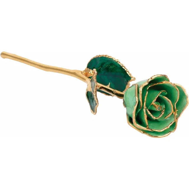 August Peridot Colored Lacquered Birthstone Rose with Gold Trim- Sparkle & Jade-SparkleAndJade.com 