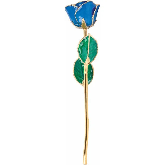 September Blue Sapphire Colored Lacquered Birthstone Rose with Gold Trim- Sparkle & Jade-SparkleAndJade.com 