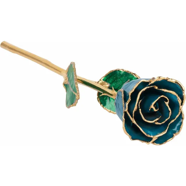 December Blue Zrcon Colored Lacquered Birthstone Rose with Gold Trim- Sparkle & Jade-SparkleAndJade.com 