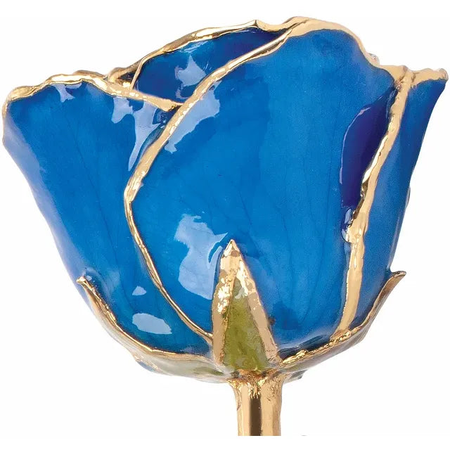 September Blue Sapphire Colored Lacquered Birthstone Rose with Gold Trim- Sparkle & Jade-SparkleAndJade.com 