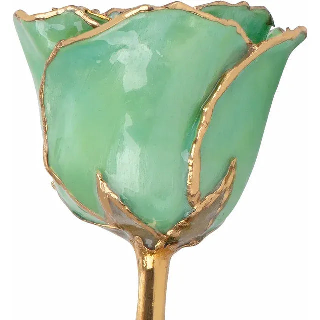 August Peridot Colored Lacquered Birthstone Rose with Gold Trim- Sparkle & Jade-SparkleAndJade.com 