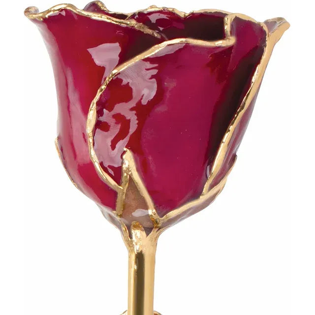 January Garnet Lacquered Birthstone Colored Rose with Gold Trim- Sparkle & Jade-SparkleAndJade.com 