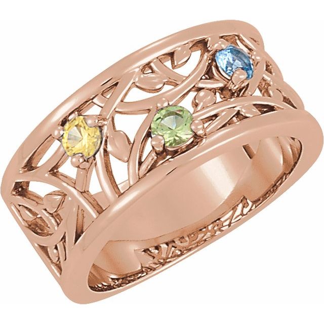 Floral Branch 9mm Wide Mother's Family Birthstone Ring- Sparkle & Jade-SparkleAndJade.com 