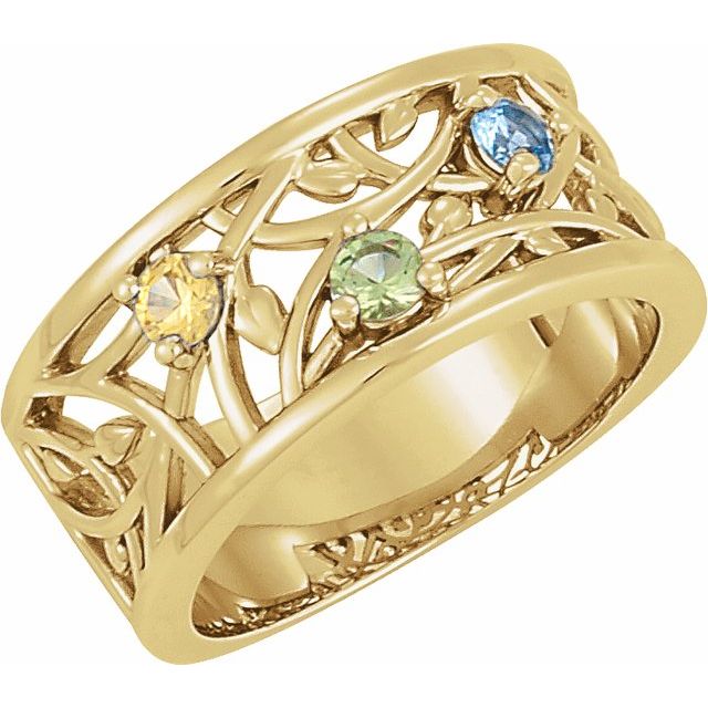 Floral Branch 9mm Wide Mother's Family Birthstone Ring- Sparkle & Jade-SparkleAndJade.com 