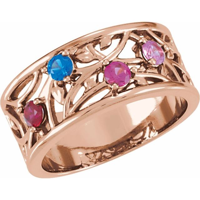 Floral Branch 9mm Wide Mother's Family Birthstone Ring- Sparkle & Jade-SparkleAndJade.com 