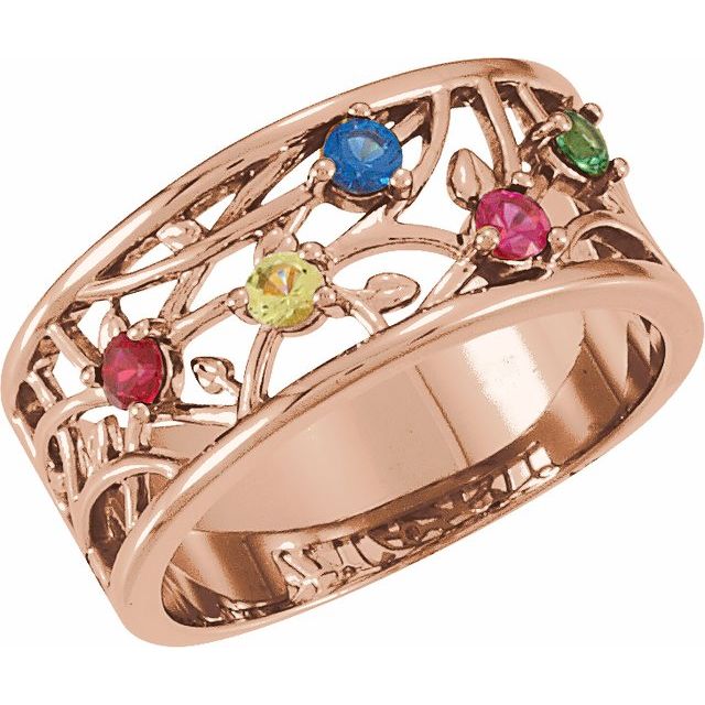 Floral Branch 9mm Wide Mother's Family Birthstone Ring- Sparkle & Jade-SparkleAndJade.com 