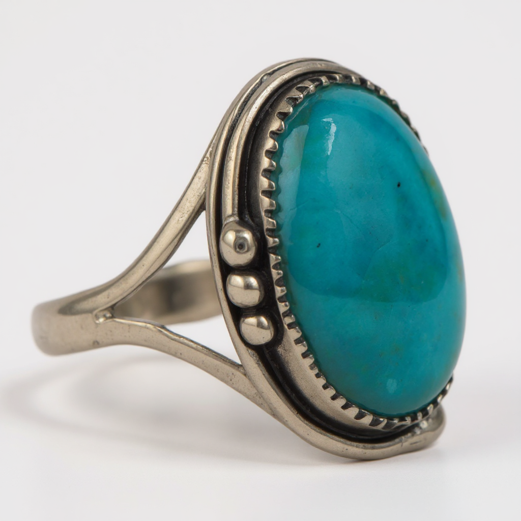 Sterling Silver Oval Turquoise Floral Design Ring- Sparkle & Jade-SparkleAndJade.com 
