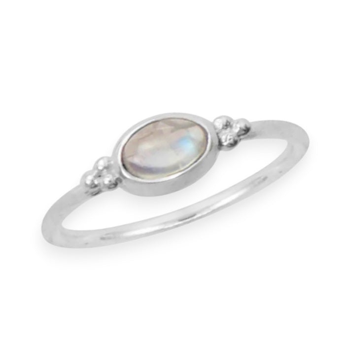 Sterling Silver Dainty Oval Rainbow Moonstone Ring- Sparkle & Jade-SparkleAndJade.com 