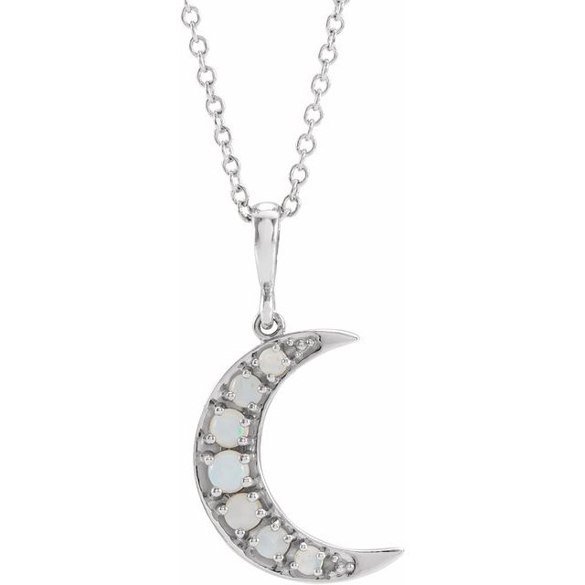 Opal Crescent Moon 16-18" Necklace - Sterling Silver or 14k Gold- Sparkle & Jade-SparkleAndJade.com 87560:109:P