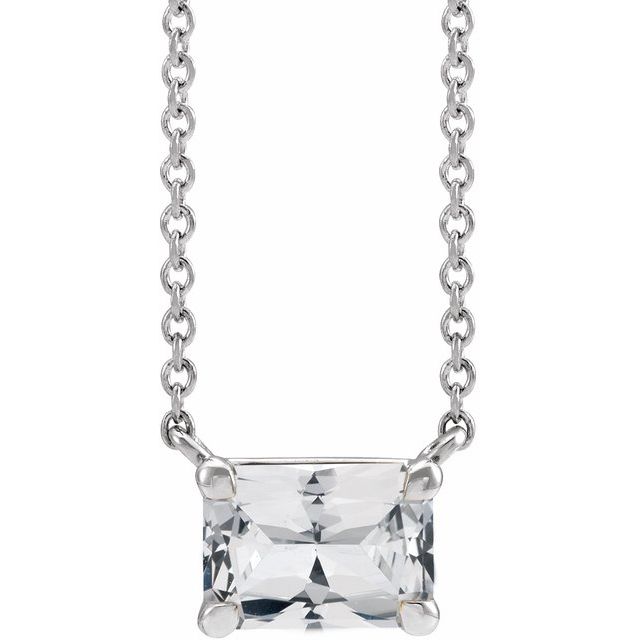 14K White Gold Emerald Cut Gemstone 18" Necklaces- Sparkle & Jade-SparkleAndJade.com 87178:2086:P