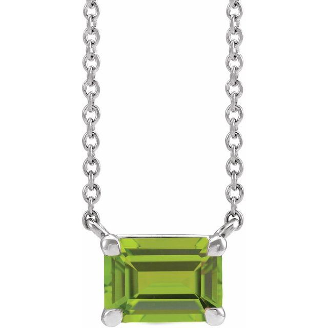 14K White Gold Emerald Cut Gemstone 18" Necklaces- Sparkle & Jade-SparkleAndJade.com 87178:2087:P