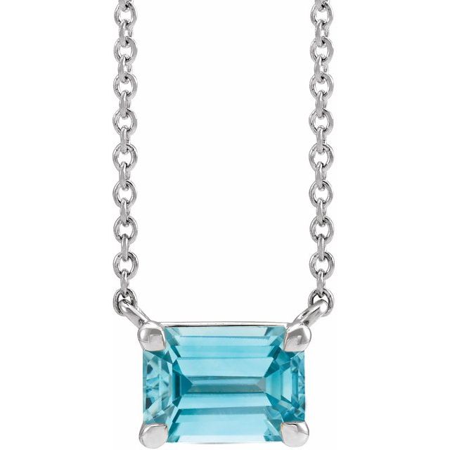14K White Gold Emerald Cut Gemstone 18" Necklaces- Sparkle & Jade-SparkleAndJade.com 87178:2079:P
