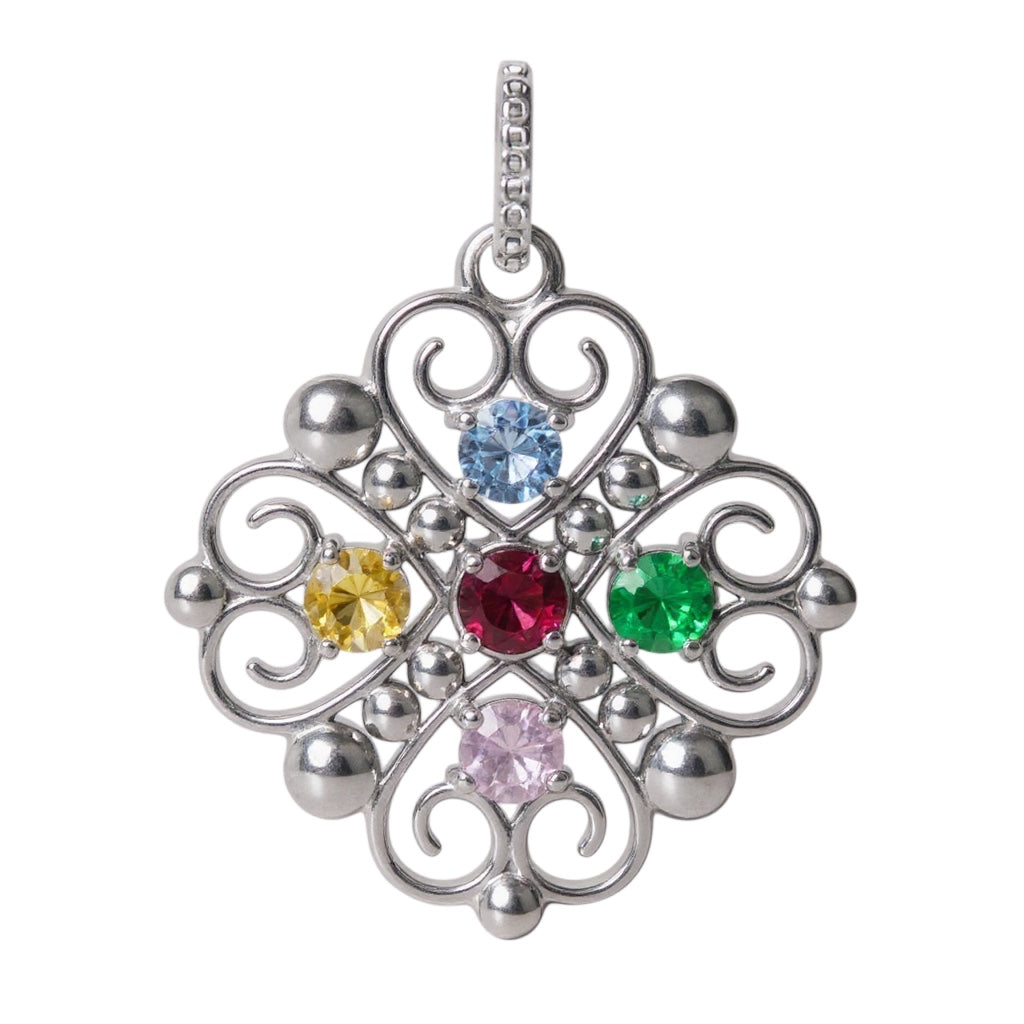 Beaded Heart Design Mother's Family Birthstone Pendant or Necklace- Sparkle & Jade-SparkleAndJade.com 