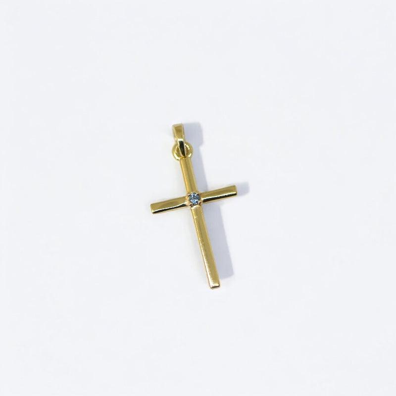 14k Gold 1.5mm Birthstone 22.6 x 11.4 mm Cross Pendant- Sparkle & Jade-SparkleAndJade.com 