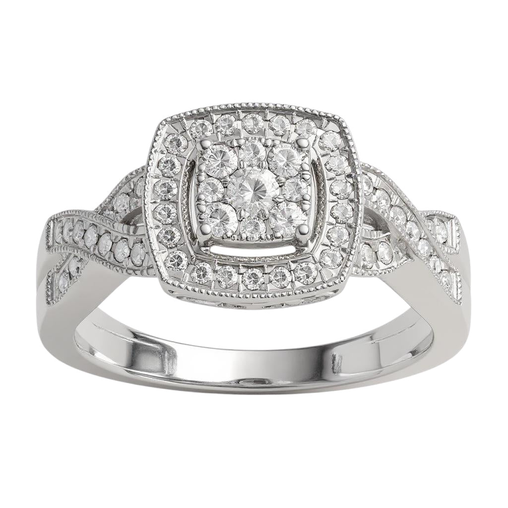 Jeulia Anillo De Plata Terlina Con Corte De Halo Redondo