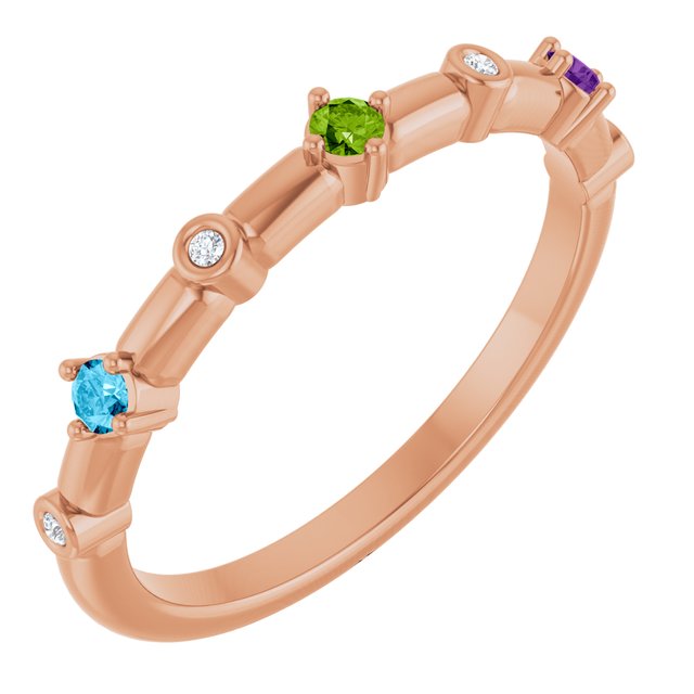 Natural Diamond Alternating Stackable Mother's Family Ring