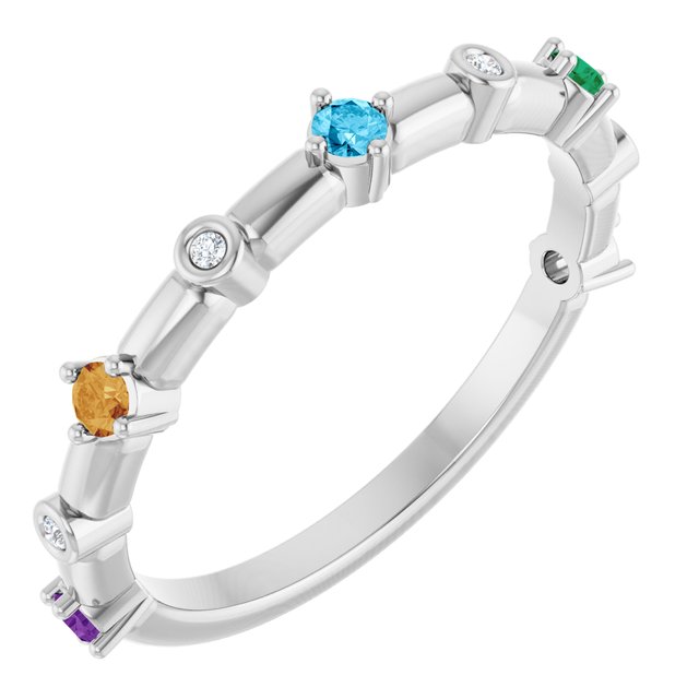 Natural Diamond Alternating Stackable Mother's Family Ring