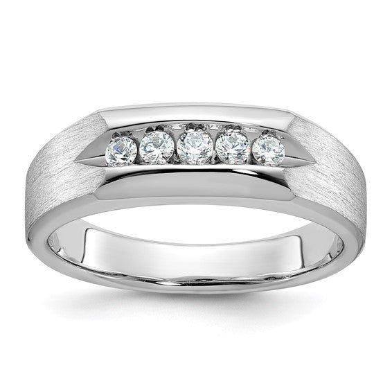 IBGoodman 10k White Gold Men's Polished and Satin 5-Stone 1/4 Carat A Quality Diamond Ring- Sparkle & Jade-SparkleAndJade.com 