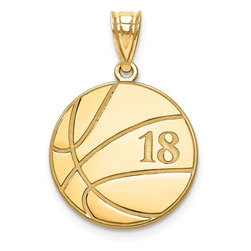 Basketball with Number and Engraved Name Pendant - Sterling Silver or Solid Gold- Sparkle & Jade-SparkleAndJade.com XNA695GP