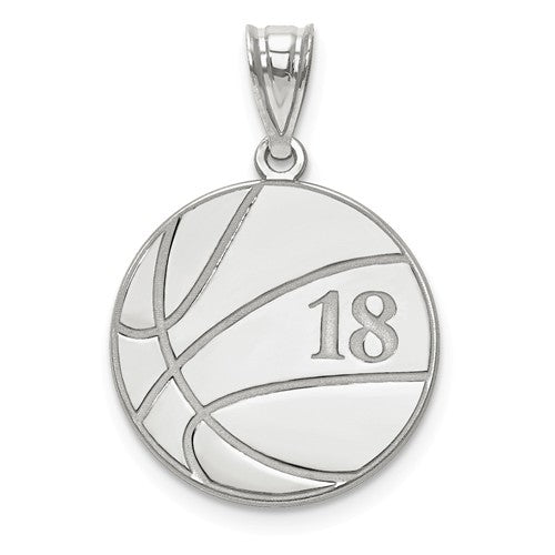 Basketball with Number and Engraved Name Pendant - Sterling Silver or Solid Gold- Sparkle & Jade-SparkleAndJade.com XNA695SS