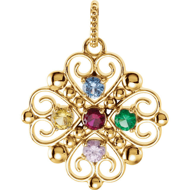 Beaded Heart Design Mother's Family Birthstone Pendant or Necklace- Sparkle & Jade-SparkleAndJade.com 85612
