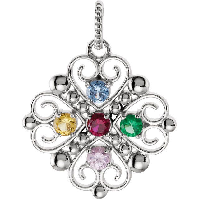 Beaded Heart Design Mother's Family Birthstone Pendant or Necklace- Sparkle & Jade-SparkleAndJade.com 85612