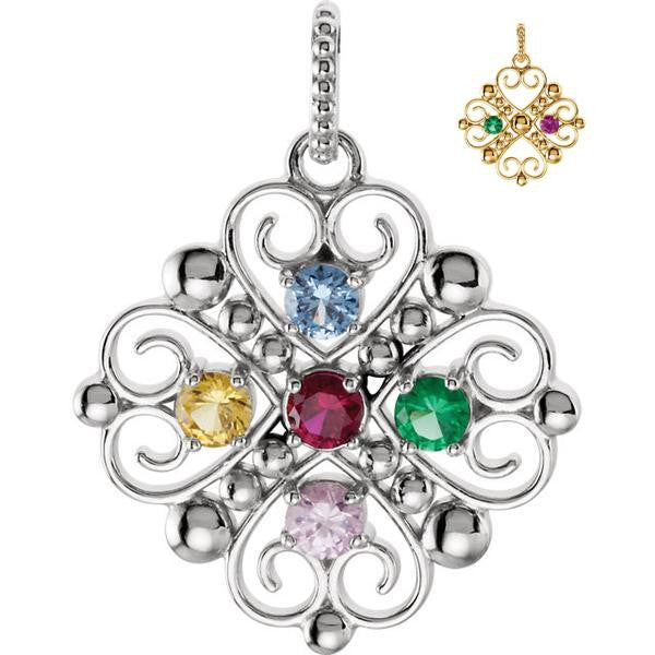 Beaded Heart Design Mother's Family Birthstone Pendant or Necklace- Sparkle & Jade-SparkleAndJade.com 