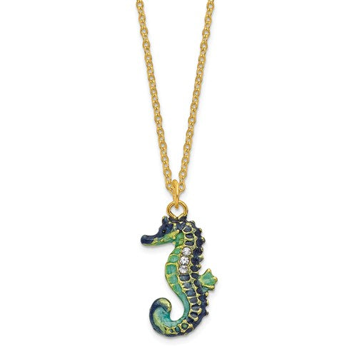 Bejeweled Crystal Enameled Aqua Seahorse Trinket Box- Sparkle & Jade-SparkleAndJade.com BJ4009