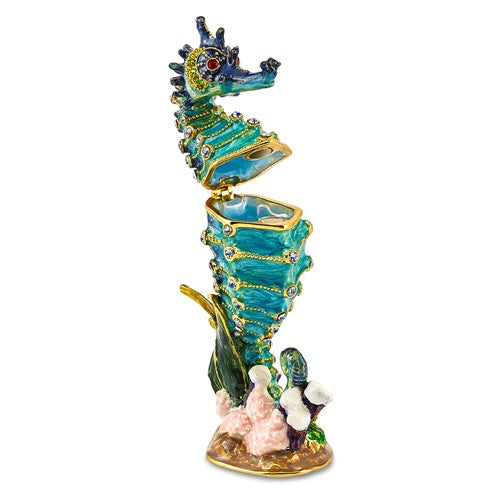 Bejeweled Crystal Enameled Aqua Seahorse Trinket Box- Sparkle & Jade-SparkleAndJade.com BJ4009