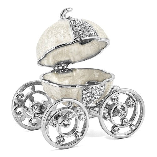 Bejeweled Crystal Silver Tone Moving Wheels Pumpkin Coach Trinket Ring Box- Sparkle & Jade-SparkleAndJade.com BJ4007S
