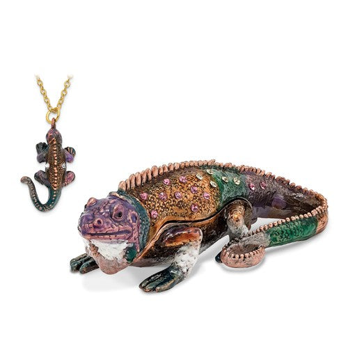 Bejeweled Enameled & Crystal Colorful Lizard Iguana Trinket Box- Sparkle & Jade-SparkleAndJade.com BJ2048