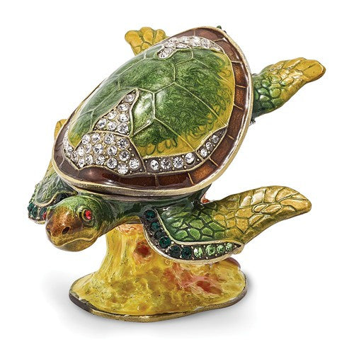 Bejeweled Enameled & Crystal Diving Sea Turtle Trinket Box- Sparkle & Jade-SparkleAndJade.com BJ2086