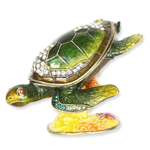 Bejeweled Enameled & Crystal Diving Sea Turtle Trinket Box- Sparkle & Jade-SparkleAndJade.com BJ2086