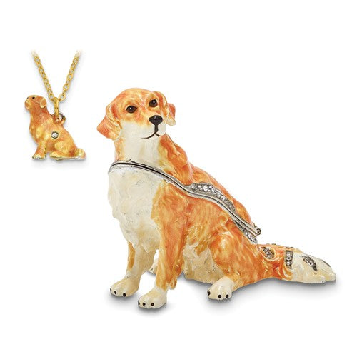 Bejeweled Enameled & Crystal Golden Retriever Dog Trinket Box- Sparkle & Jade-SparkleAndJade.com BJ2084