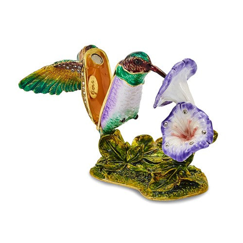 Bejeweled Hummingbird And Flower Trinket Box- Sparkle & Jade-SparkleAndJade.com BJ2072